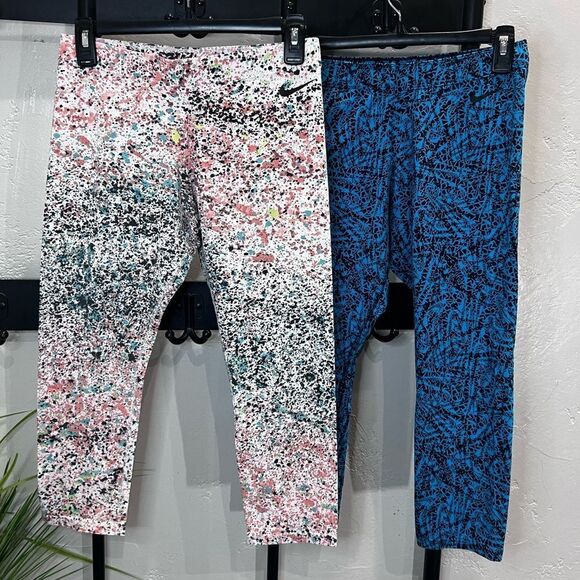 Nike Paint Splatter Geometric Teal Black Capri Leggings bundle Size Medium - Picture 3 of 14